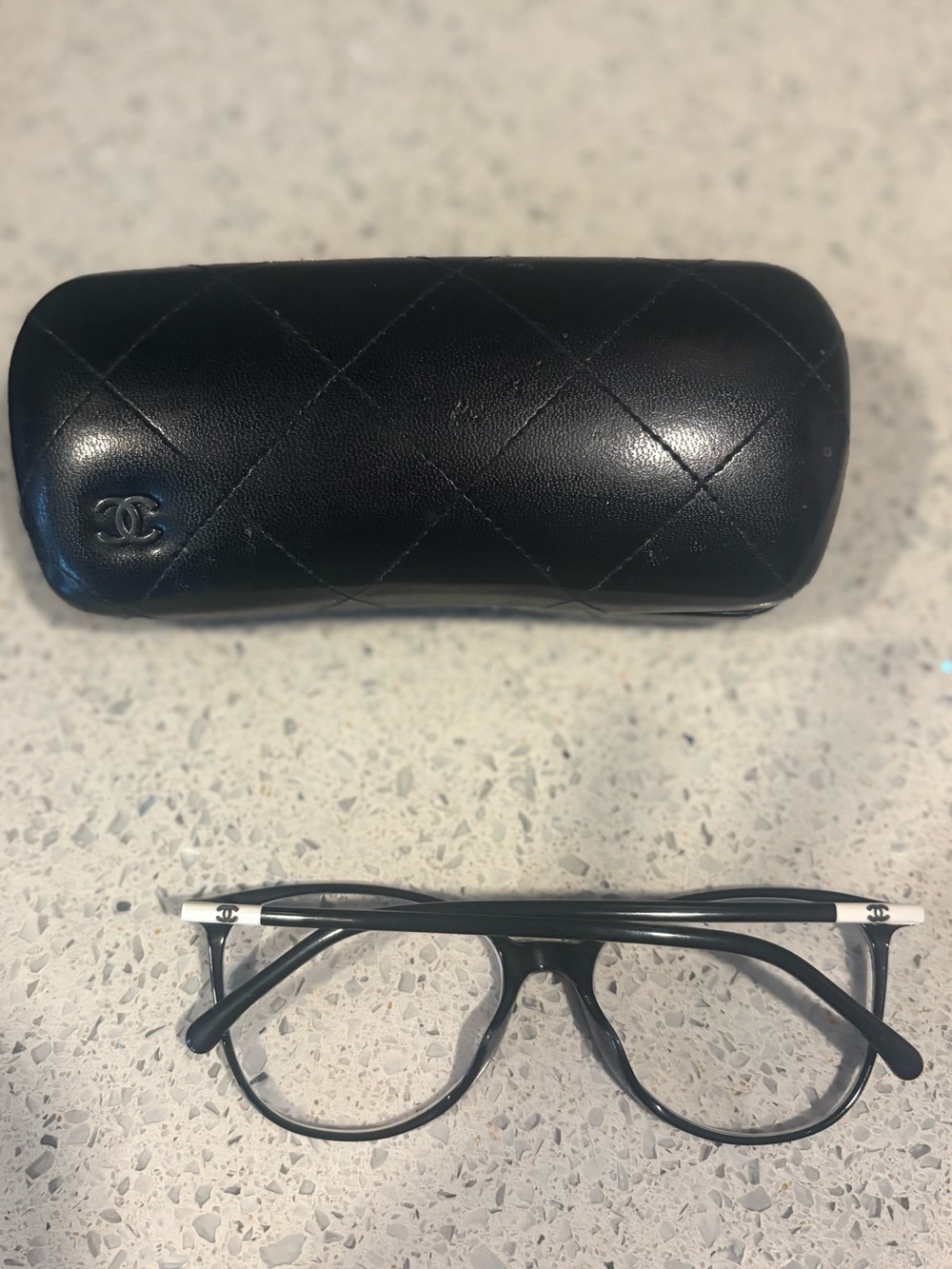 Authentic Chanel 3373-A Eyeglasses Black/White c.1026 54-16-140 w/ Quilted Case